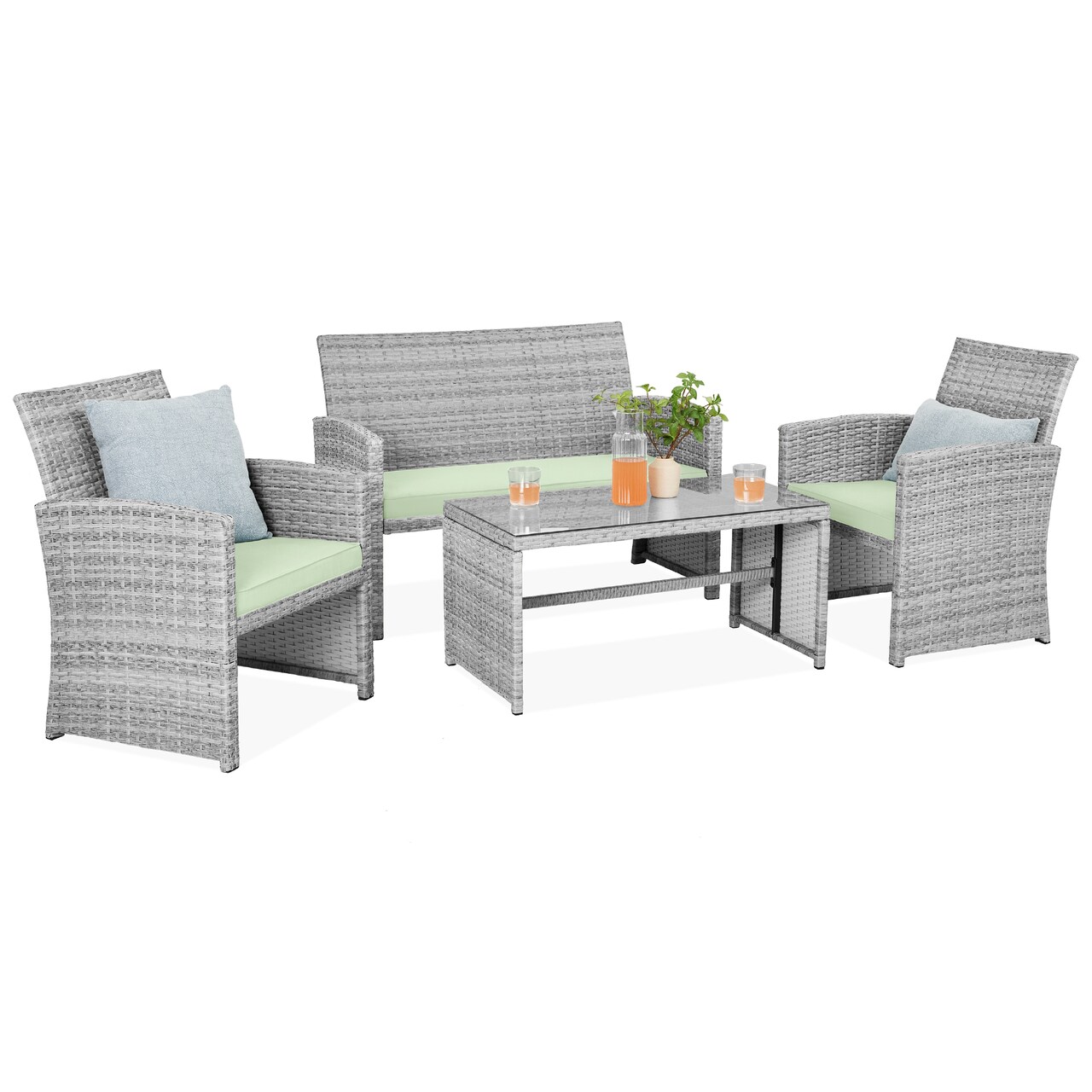 Best Choice Products 4-Piece Outdoor Wicker Patio Conversation Furniture Set w/ Table, Cushions